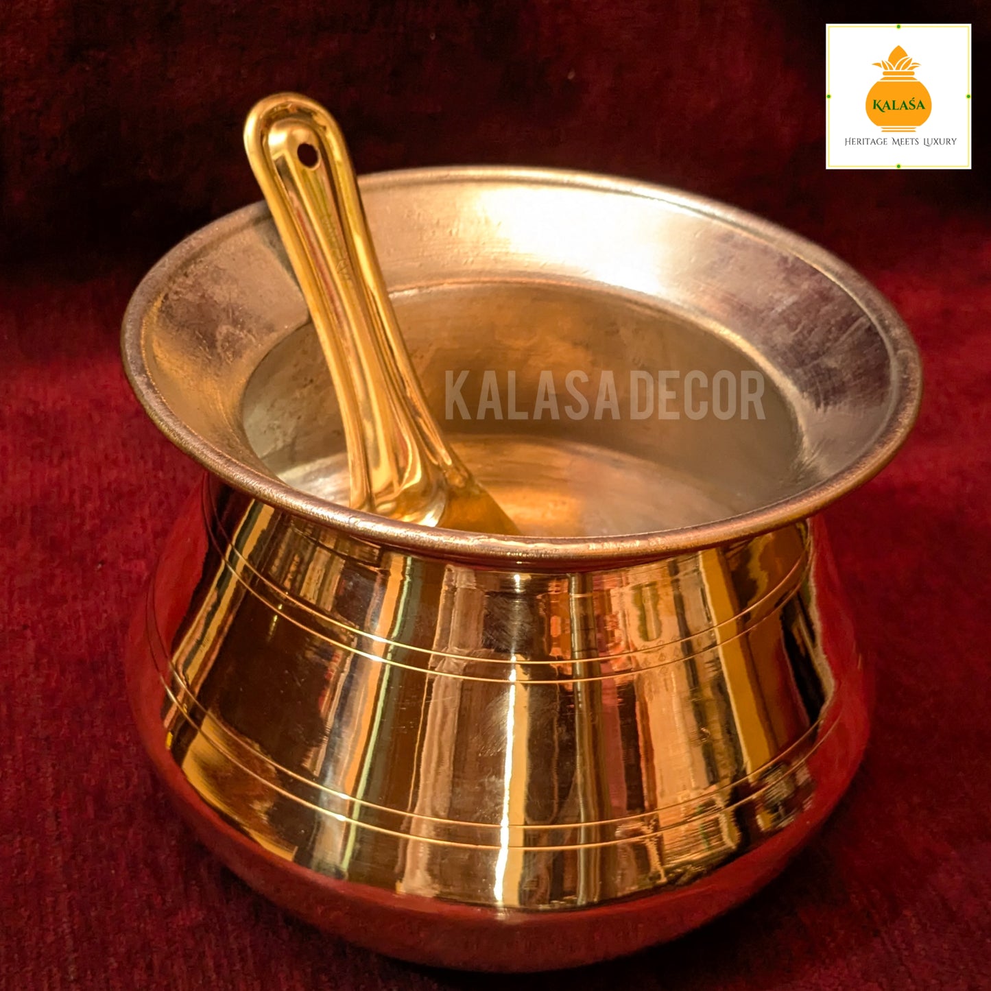 Traditional Brass Rice Pot with Kalai Coating – Festival Cookware for Pongal, Pooja & Daily Use | Kalasa Decor