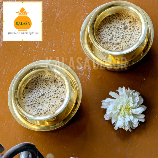 Pure Brass Coffee & Dabara Set – Glossy Finish | Traditional South Indian Filter Coffee Set | Kalasa Decor
