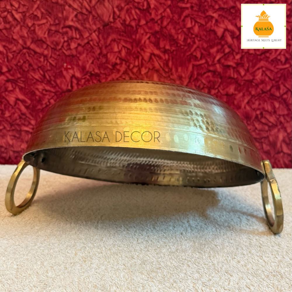 Traditional Hammered Brass Kadai with Kalai Coating (26 cm dia)