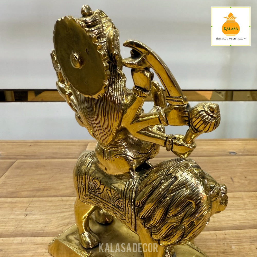 Brass Durga Devi Idol Seated on Majestic Lion | Symbol of Strength, Courage & Victory