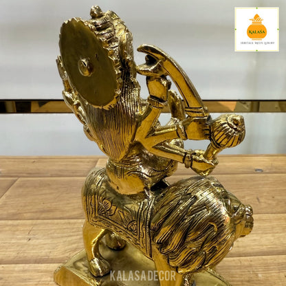 Brass Durga Devi Idol Seated on Majestic Lion | Symbol of Strength, Courage & Victory