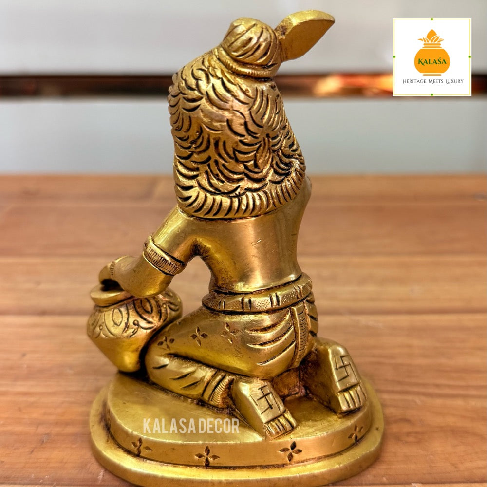 Brass Idol of Little Krishna Eating Butter – Golden Finish | Handcrafted Spiritual Decor | Kalasa Decor