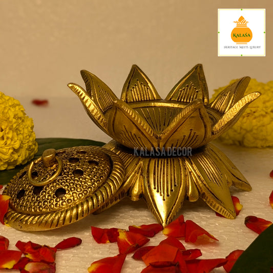 Pure Brass Loban Burner | Traditional Dhoop Burner for Puja, Meditation & Home Fragrance (4-Inch Width)