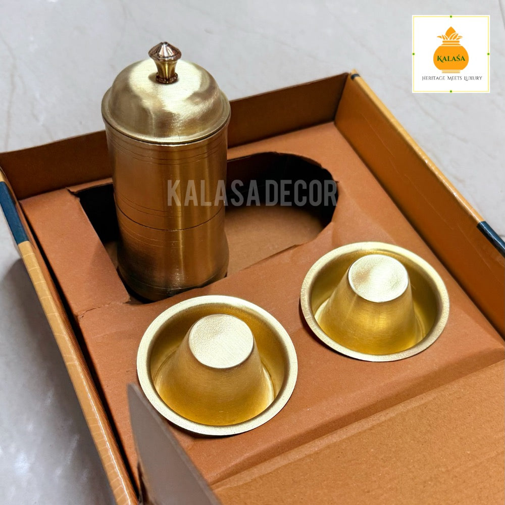 Brass Coffee Filter with 2 Coffee-Dabara Sets – Matt Finish South Indian Coffee Gifting Combo
