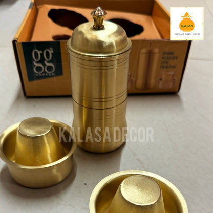 Brass Coffee Filter with 2 Coffee-Dabara Sets – Matt Finish South Indian Coffee Gifting Combo