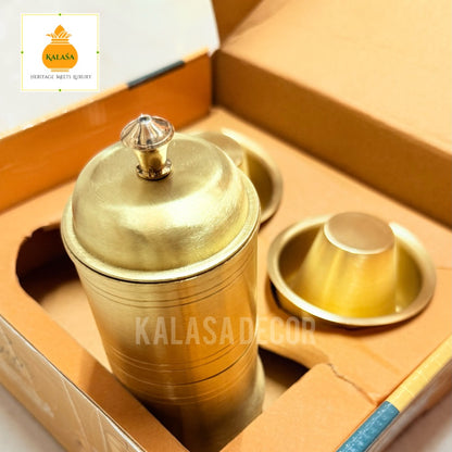 Brass Coffee Filter with 2 Coffee-Dabara Sets – Matt Finish South Indian Coffee Gifting Combo