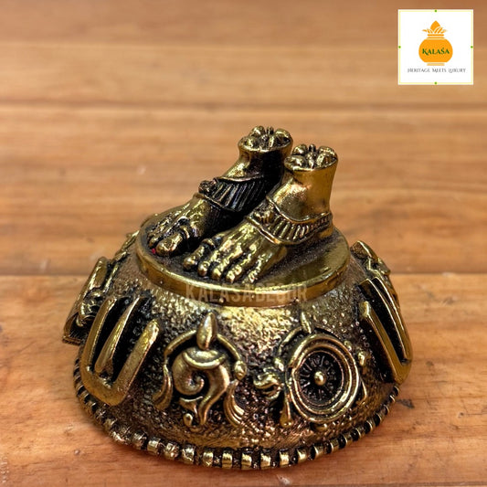 Superfine brass Sri Vaari Padam | Sri Venkateswara Swamy Padam Footprint Showpiece – Pure Brass (2.3 Inch, 100g)