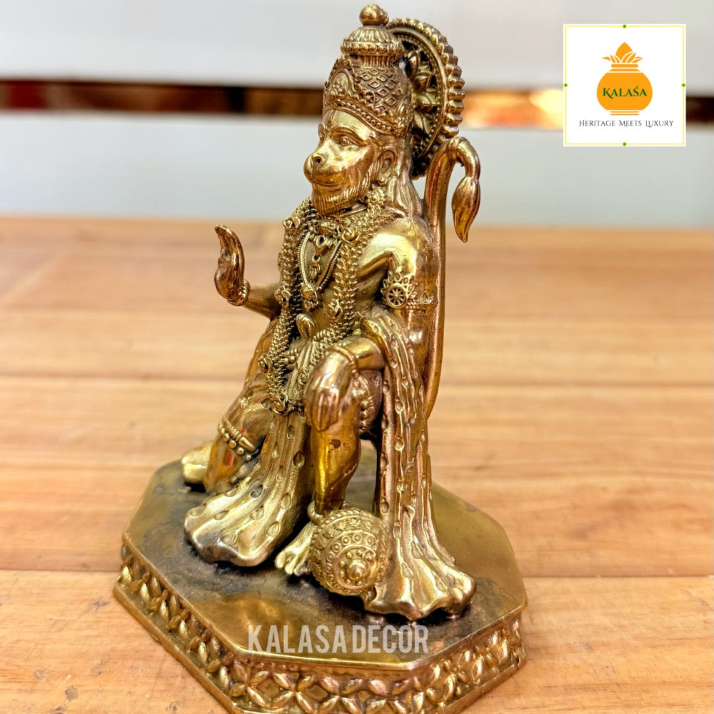 Brass Hanuman Idol – Abhaya Mudra | Super Fine Finish Hanuman Murti for Protection & Strength (4 Inch, 260g)
