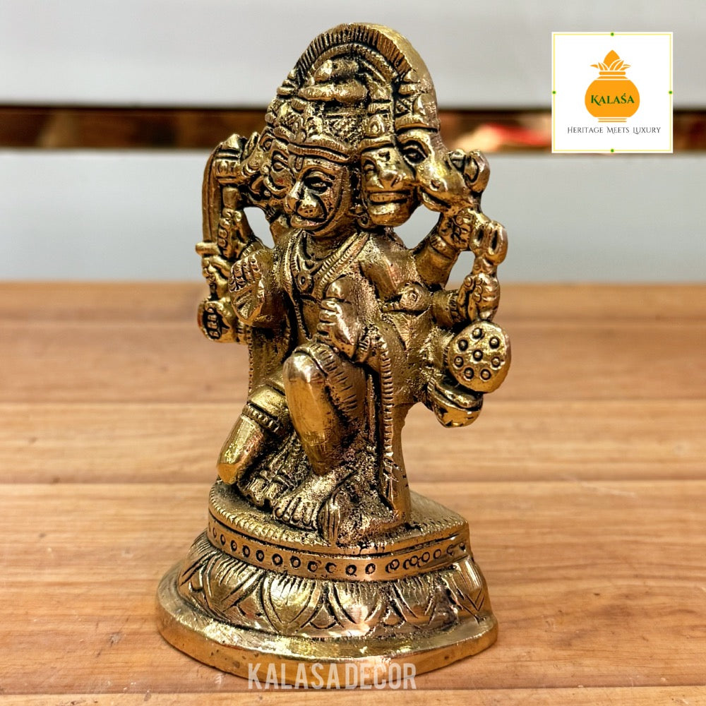 Brass Panchamukhi Hanuman Idol – Kneeling Posture | Pure Brass Murti for Protection & Power (4.75 Inch, 690g)