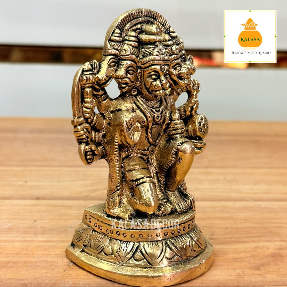 Brass Panchamukhi Hanuman Idol – Kneeling Posture | Pure Brass Murti for Protection & Power (4.75 Inch, 690g)