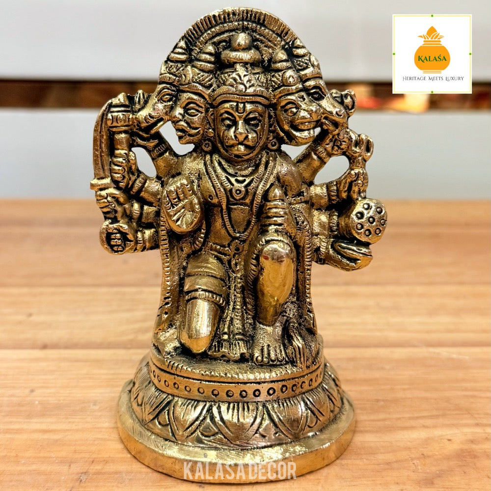 Brass Panchamukhi Hanuman Idol – Kneeling Posture | Pure Brass Murti for Protection & Power (4.75 Inch, 690g)