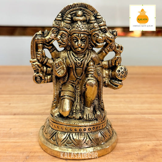 Brass Panchamukhi Hanuman Idol – Kneeling Posture | Pure Brass Murti for Protection & Power (4.75 Inch, 690g)