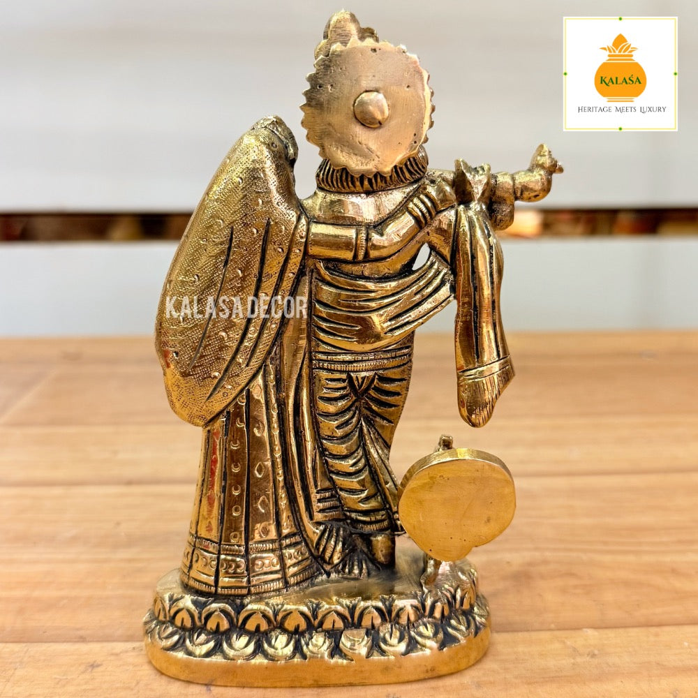 Pure Brass Radha Krishna Idol with Peacock – Intricate Handcrafted Statue on Sturdy Base (6 Inch, 1030g)