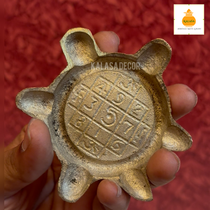 Shubha Labha Vastu Turtle with Pancha Yantras – Brass Turtle with Glass Top & Plate for Wealth & Energy (4.5 Inch Plate)