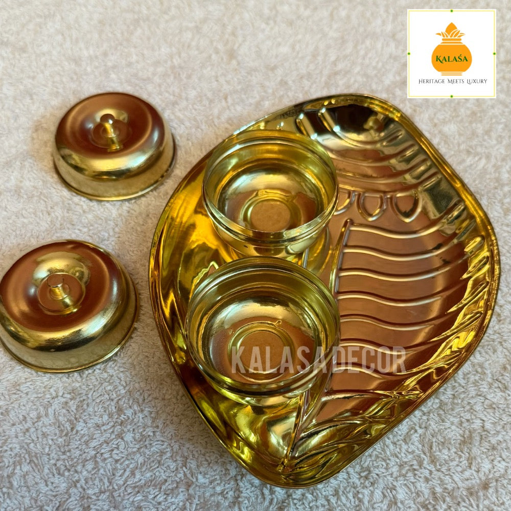 Shankha-Shaped Brass Kunkuma Bharani Set – Welded Twin Slots for Turmeric & Kunkum (Traditional Pooja Accessory)