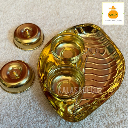 Shankha-Shaped Brass Kunkuma Bharani Set – Welded Twin Slots for Turmeric & Kunkum (Traditional Pooja Accessory)