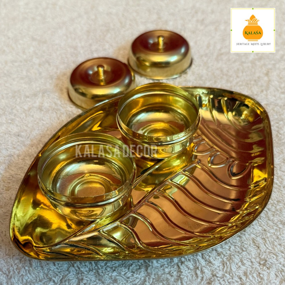 Shankha-Shaped Brass Kunkuma Bharani Set – Welded Twin Slots for Turmeric & Kunkum (Traditional Pooja Accessory)