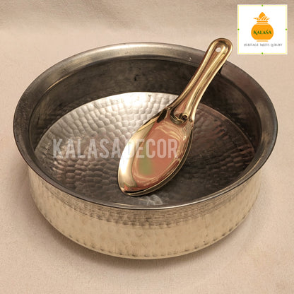 Heavy Brass Biryani Lagaan with Kalai Coating – Hammered Finish | Traditional Cooking Vessel (26 cm & 30 cm Sizes)