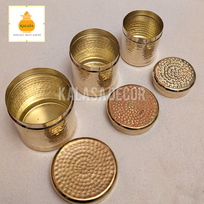 3-Piece Hammered Brass Storage Box Set – Pure Brass Inside & Out | Elegant Multi-Purpose Containers