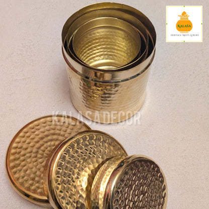 3-Piece Hammered Brass Storage Box Set – Pure Brass Inside & Out | Elegant Multi-Purpose Containers