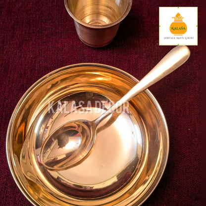 3-Piece Pure Brass Baby Dinner Set – Glossy Finish | Bowl, Spoon & Glass for Kids | Kalasa Decor