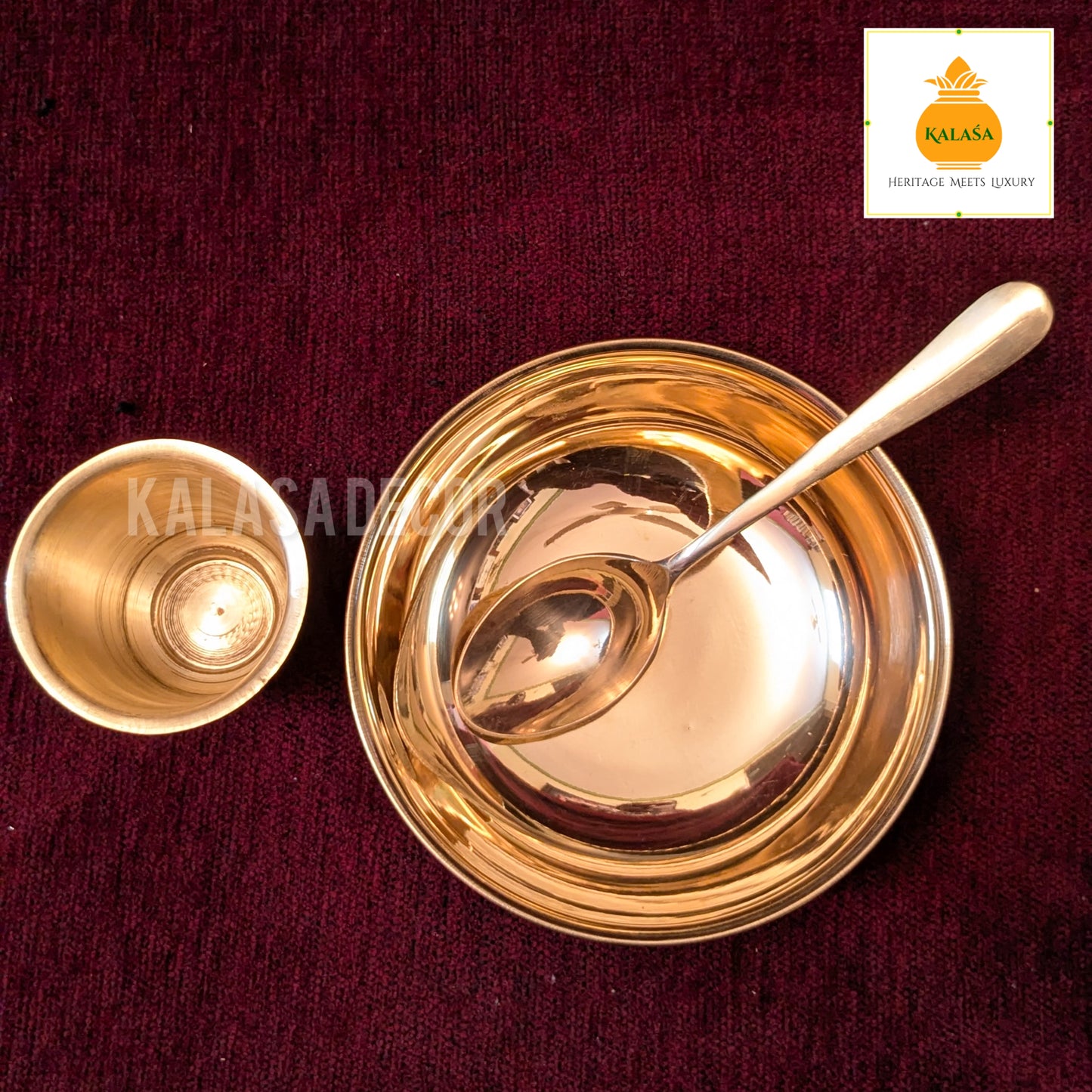 3-Piece Pure Brass Baby Dinner Set – Glossy Finish | Bowl, Spoon & Glass for Kids | Kalasa Decor
