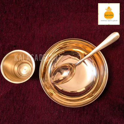 3-Piece Pure Brass Baby Dinner Set – Glossy Finish | Bowl, Spoon & Glass for Kids | Kalasa Decor