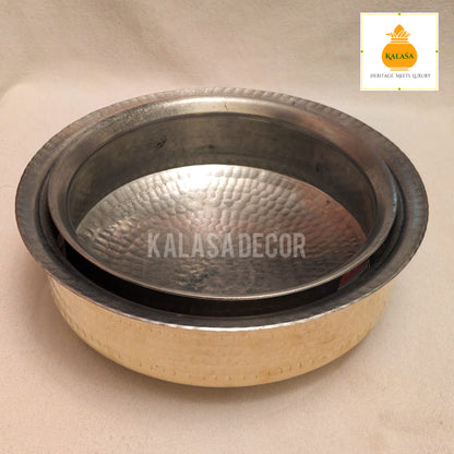 Heavy Brass Biryani Lagaan with Kalai Coating – Hammered Finish | Traditional Cooking Vessel (26 cm & 30 cm Sizes)