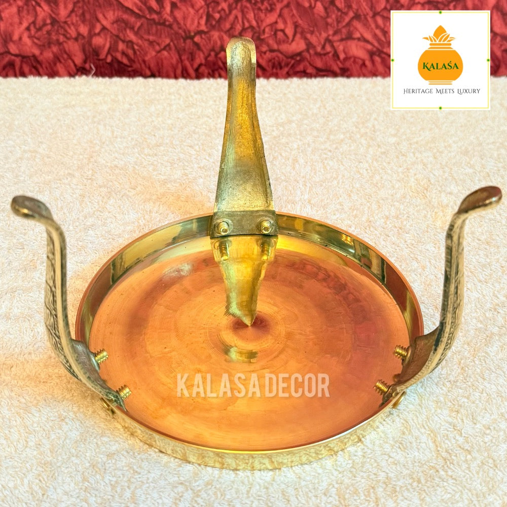 Brass Mukkali Three-Legged Stand with Swastik & Lotus Engraving – Pooja & Decor Use | Kalasa Decor