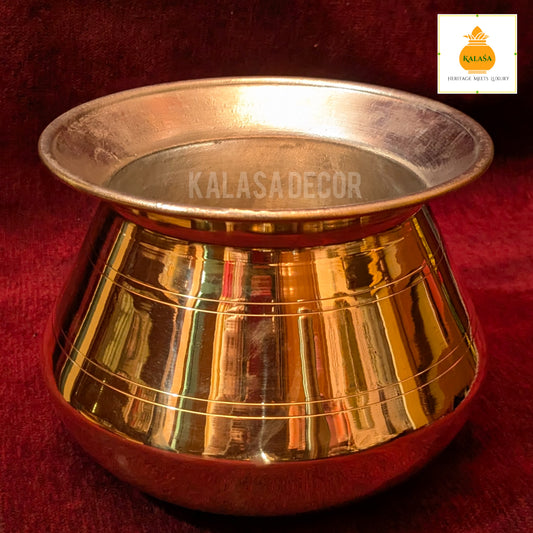 Traditional Brass Rice Pot with Kalai Coating – Festival Cookware for Pongal, Pooja & Daily Use | Kalasa Decor