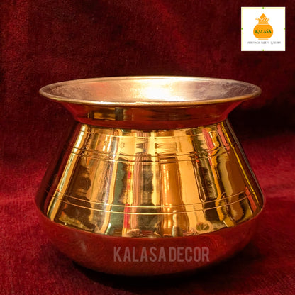 Traditional Brass Rice Pot with Kalai Coating – Festival Cookware for Pongal, Pooja & Daily Use | Kalasa Decor