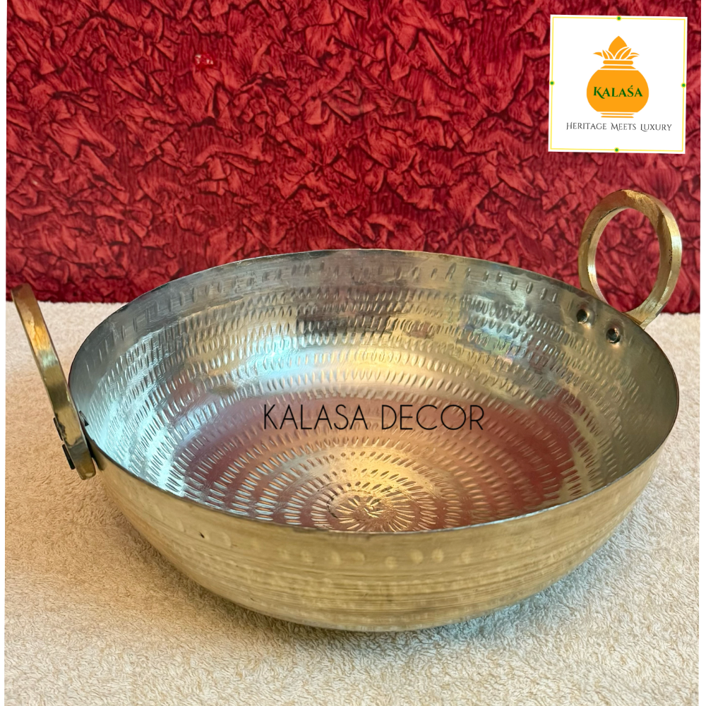 Traditional Hammered Brass Kadai with Kalai Coating (26 cm dia)