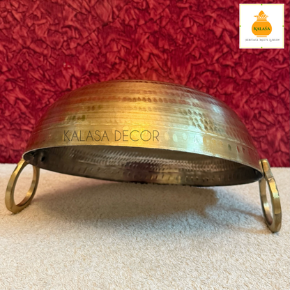 Traditional Hammered Brass Kadai with Kalai Coating (26 cm dia)