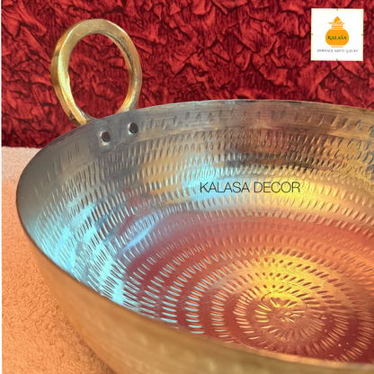 Traditional Hammered Brass Kadai with Kalai Coating (26 cm dia)