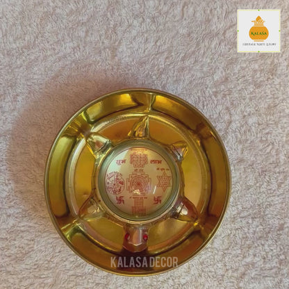Shubha Labha Vastu Turtle with Pancha Yantras – Brass Turtle with Glass Top & Plate for Wealth & Energy (4.5 Inch Plate)