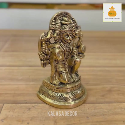 Brass Panchamukhi Hanuman Idol – Kneeling Posture | Pure Brass Murti for Protection & Power (4.75 Inch, 690g)