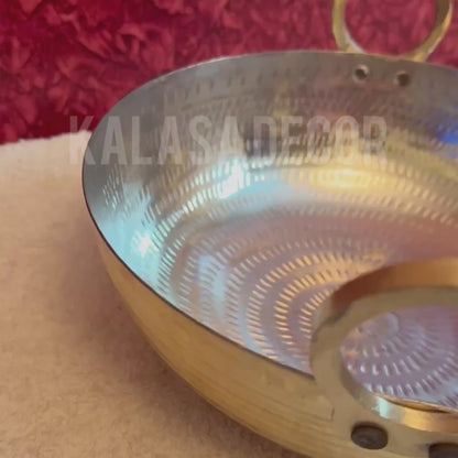 Traditional Hammered Brass Kadai with Kalai Coating (26 cm dia)